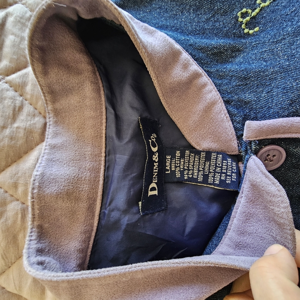 Denim & Co Embroidered Boho Floral Dark Blue Jacket with Button Closure Sz XL - Picture 7 of 9